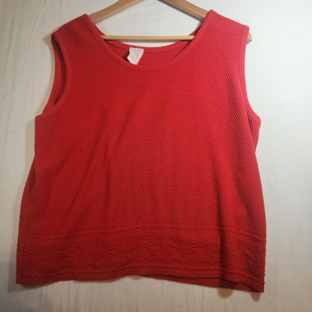 Vintage avon Red Knit Sweater Vest Scoop Neck Textured Sleeveless Top XXL